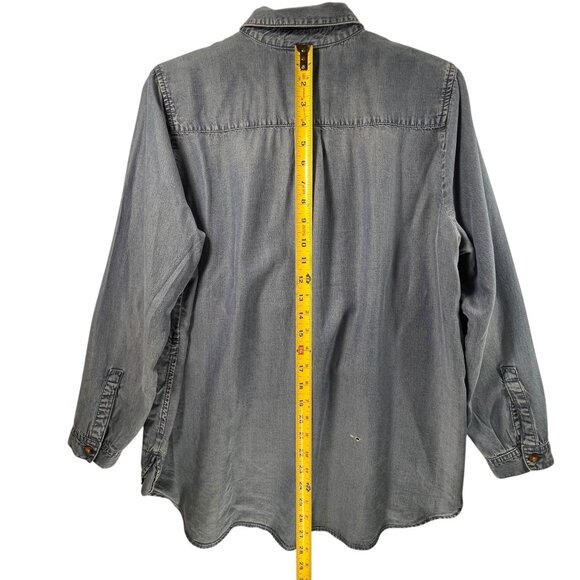 J Jill Womens Denim Tunic Top PM Chambray Long Sleeve Casual Shirt Pockets - Picture 14 of 15